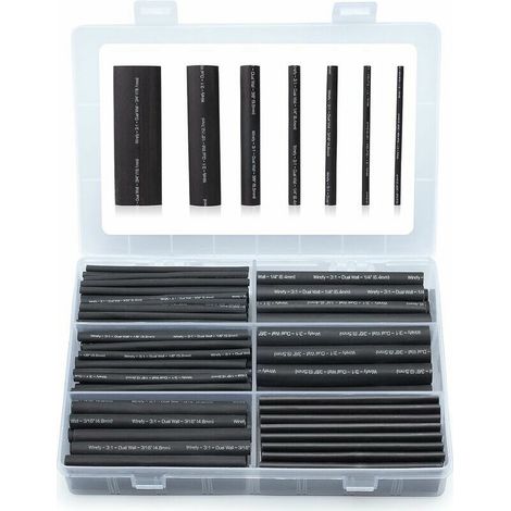 KZQ 180 Pièces Kit de Gaine Thermorétractable Etanche Noire - 3:1 Tube Thermoretractable à double paroi - Revêtement adhésif - Gaine Thermo (1/3)
