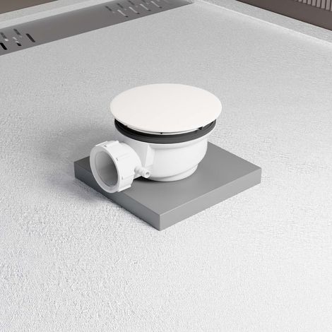 Piletta per piattio doccia con diametro di 90 mm - Copertura bianca - Scarico orizzontale