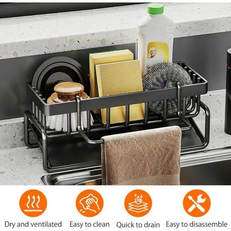 Organisateur Évier Inox Auto-Drain, Rangement Sous Évier Porte-Éponge Cuisine (1/5)
