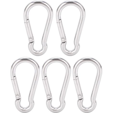5 pièces Mousqueton en Acier Inoxydable 60mm, Crochet Sécurisé à Ressort pour Randonnée et Camping (1/5)