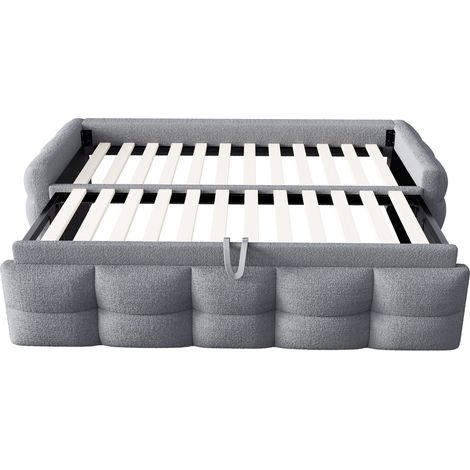 Lit gigogne capitonné en velours Teddy gris 90/180 x 190 cm avec sommier (1/5)