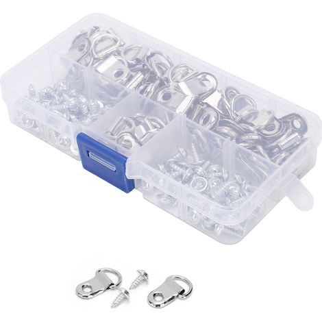 Kit 80 crochets simples en fer pour cadres, anneaux en D, crochets de fixation murale, pitons à visser, lot de fixation pour tableaux et miroirs (1/5)
