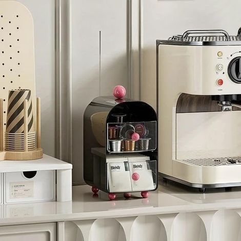 Lot de 2 organiseurs de sachets de thé avec tiroirs, support de rangement à 2 niveaux pour dosettes de café et sucre, support transparent pour sachets de thé pour cuisine, comptoir, bureau (1/5)