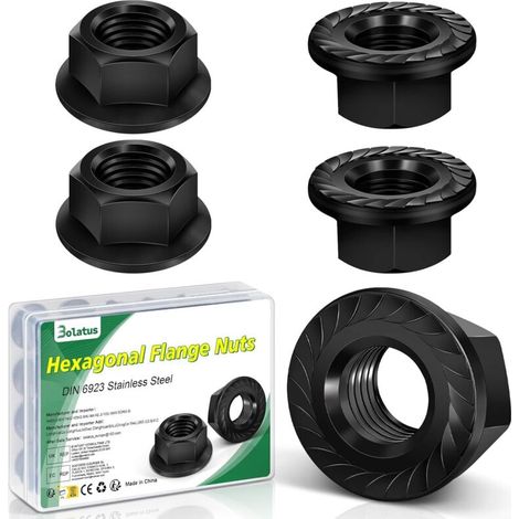 Lot de 5 écrous à bride M12, DIN 6923 en acier inoxydable avec bride et denture de blocage, écrous à bride hexagonale pour réparation automobile, tuyauterie, bâtiments industriels, etc (1/5)