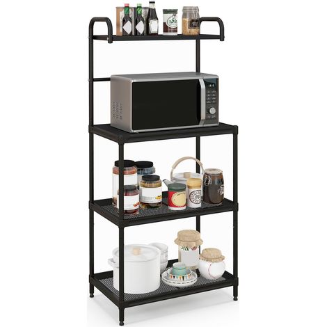 COSTWAY Microonde Scaffale da Cucina per Microonde in Metallo a 4 Ripiani, Carrello per Microonde Scaffalatura Organizzatore Portaoggetti, 60 x 34 x 136 cm (Nero) (1/5)