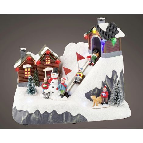 Lumineo LED Weihnachtsdorf batteriebetrieben Kunststoff 22 x 17 cm warmweiß bunt