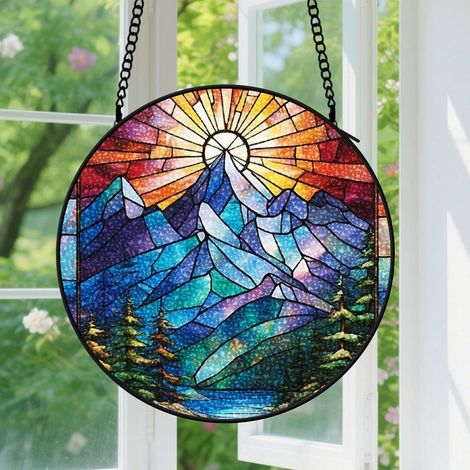 9cm Suspension en vitrail, attrape-soleil minimaliste en verre, décoration jardin maison, cadeau Noël, Anniversaire pour femme, homme, collègue (1/5)