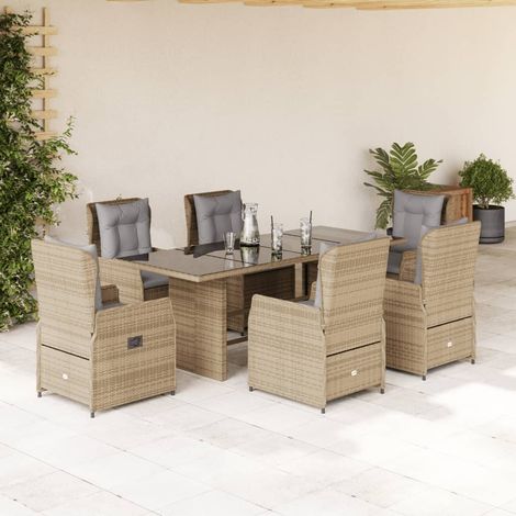 7-tlg. Garten-Essgruppe mit Kissen Beige Poly Rattan vidaXL