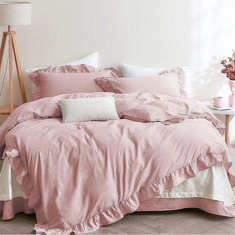 Bettwäsche Set Rüschen Rosa 155x200 + 80x80 Oeko-Tex