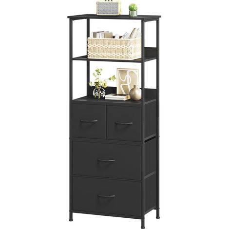 Commode Chambre, 4 Tiroirs en Tissu, 30P x 51,5l x 128,5H, Noir (1/5)