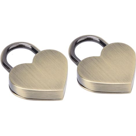 Lot de 2 Cadenas Coeur Antique Métal Doré avec Clés, 30x39mm, Fournitures Artisanales Maison (1/5)