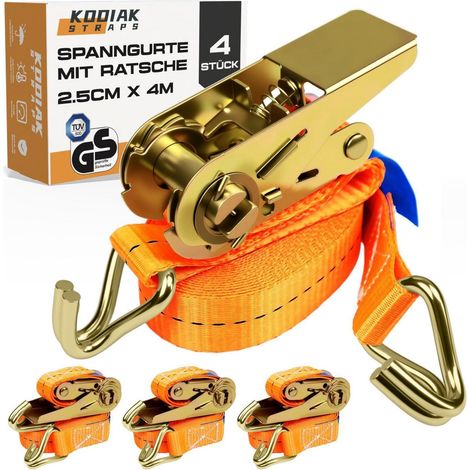 4x Spanngurte 4m 1000kg mit Ratsche und Haken, 25mm, TÜV/GS geprüft (1/5)