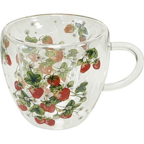 Tasse à thé en verre double paroi 200 ml - Fraises (1/3)