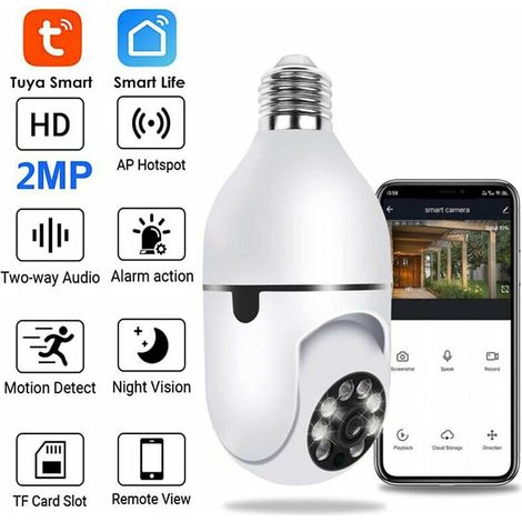 Caméra WiFi 360 Panoramique Ampoule 1080P Caméra de Sécurité avec 2,4 GHz WiFi 360 Degrés Vision Panoramique Caméra de Surveillance sans Fil à Domicile Vision Nocturne Audio Bidirectionnel Détection (1/5)