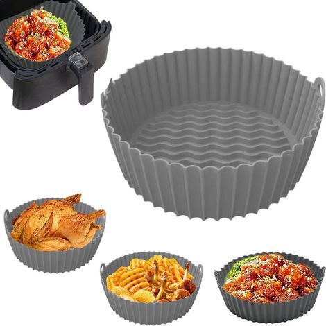 20cm Pot en Silicone pour Friteuse à Air,Panier Friteuse en Silicone,Accessoire Air Fryer,Air Fryer Silicone Pot Panier,Convient aux friteuses à air,Réutilisable Panier en Silicone,Gris (1/5)