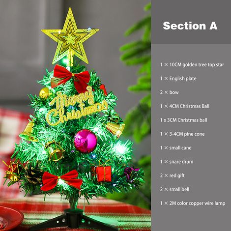 Sapin de Noël Artificiel Mini 30cm avec Guirlande Lumineuse LED et Décorations pour Table