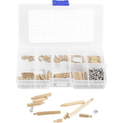 Kit d'assortiment de 270 vis hexagonales M2 en acier inoxydable et écrous, entretoises en laiton. (1/5)
