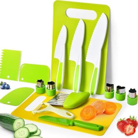 HOXILEELEOSet de 13 Ustensiles de Cuisine pour Enfants Couteaux de Cuisine en Plastique Sécurisés dès 4 Ans Style J (1/5)
