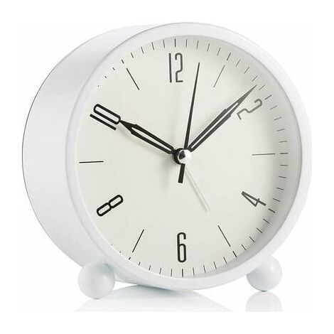 royaluxe - Réveil rond sans coutil, à piles et fonction d'éclairage, réveil super silencieux, design simple et élégant pour bureau / chambre à coucher, blanc (1/4)