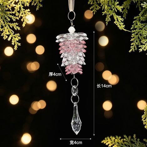 Pendentif pomme de pin acrylique de Noël, décoration de fête, ornement de sapin de Noël en cristal
