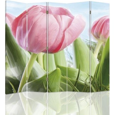 Paravento bilaterale, Un tulipano rosa acceso - 180x170 (1/5)