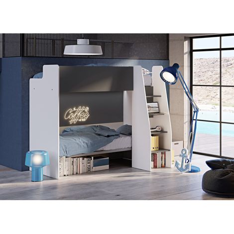 Letto a castello salvaspazio con scaletta frontale - Montaggio facile - Rovere Rock e Avio