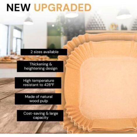 Papier Cuisson Air Fryer, pour Friteuse sans Huile, 100 Unitès, 20-24 cm, BPA Free, Jetable, pour Four, 5 à 8 litres (Carré Femeo (1/4)