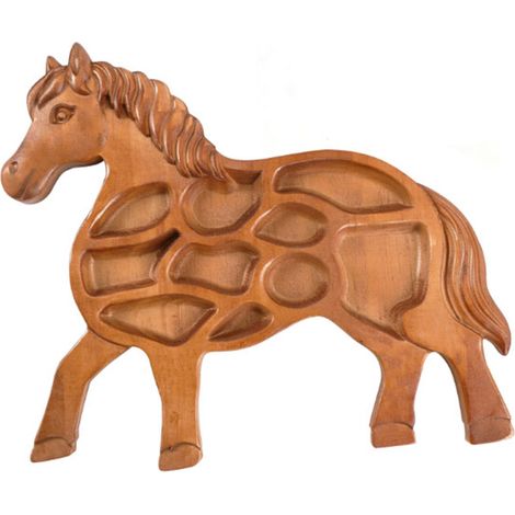 Plateau de charcuterie en forme de cheval, plateau de service en bois avec compartiments divisés pour aliments, fromage, viande, collation aux fruits, marron (1/5)