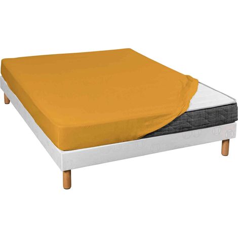Drap housse jersey jaune moutarde bonnet 30 cm 90x190/200 (1/2)