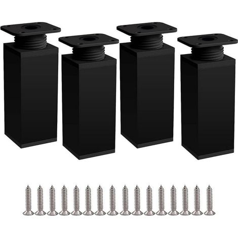 Pieds de meubles réglables - Lot de 4, pieds de table de 10 cm en alliage d'aluminium noir avec hauteur réglable (0-50 mm), stabilisateurs inclus (1/5)