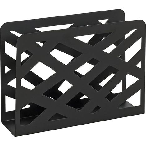 Porte-journaux en métal noir avec perforations trapézoïdales, porte-revues, panier à journaux - Dimensions : L 35 x H 26 x P 10 cm, Style : Moderne (1/5)