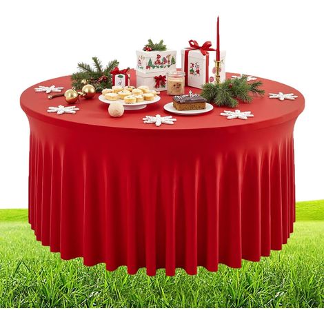 Rideau De Table pour Salle De Classe Nappe de Table Ronde Plissée pour Mariage,Couverture de pour Fêtes Rouge Jupes de Décorations,pour Mariage Noël Fête Salle De Classe Banquet (1/5)