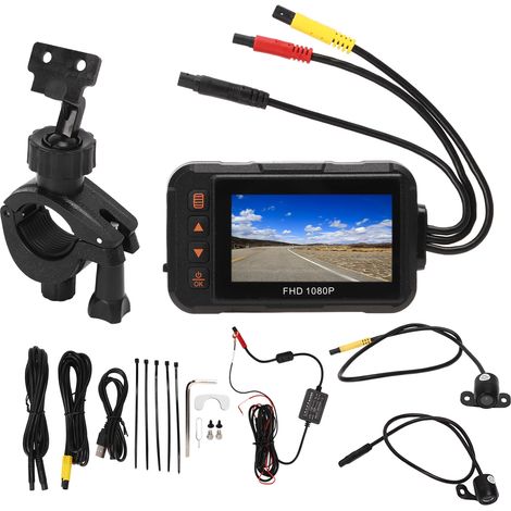 Caméra embarquée 3 pouces pour moto, 1080p, enregistrement vidéo avant/arrière, enregistrement en boucle, capteur G, surveillance de stationnement, caméra d'action étanche (1/5)