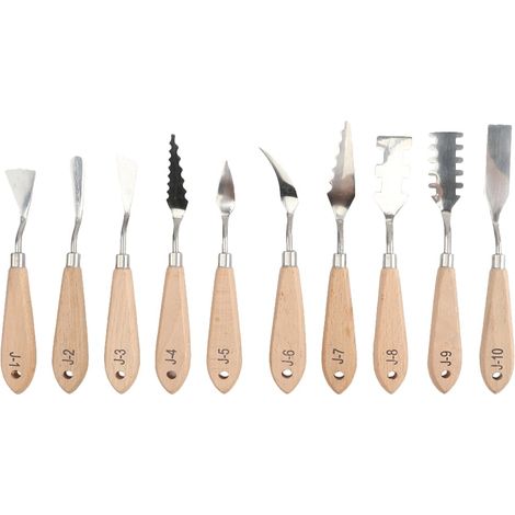 Spatule Peinture - Lame Acier Inoxydable - Manche Bois - Pour Mélange Pigments et Application Peinture à l'Huile - Lot de 10 (1/5)