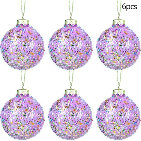 6 Glitzernde Hängekugeln, Baumschmuck, stilvolle Kugeln, Dekoration für Hochzeiten, Partys und Geburtstage, Helllila (1/3)