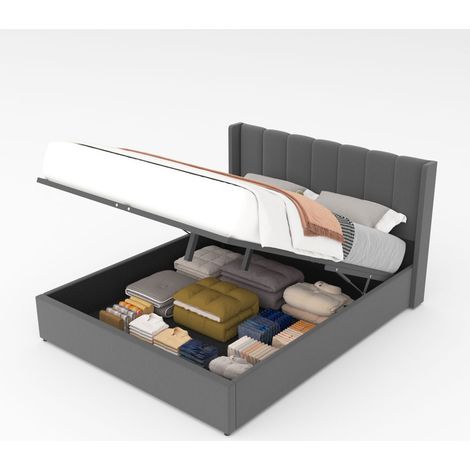 Designerbett mit Aufbewahrungsbox 140x190cm in grauem Samt ARLINGTON