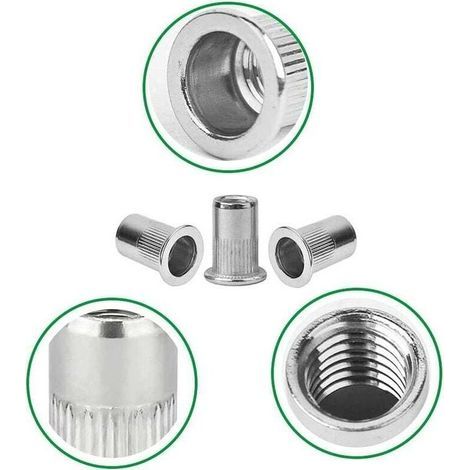 100 Pièces M6 Écrou À Sertir À Tête Plate, Écrous À Riveter Acier Inoxydable, Insert Fileté À Tête Plate, Écrou À Sertir M6, Rivet Écrou M6 TRIMEC
