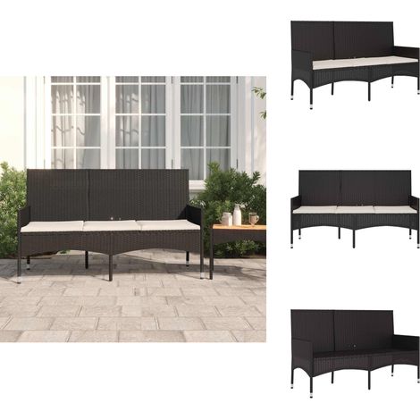 Banc de jardin à 3 places avec coussins Noir Résine tressée - Banc De Jardin - Mobilier De Jardin - Chaise Extérieure - Résine Tressée - Banc Trois Places (1/5)