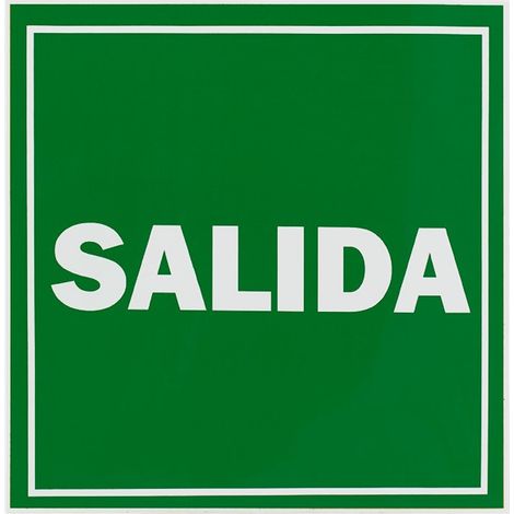 Señal adhesiva salida verde y blanca 21x21 cm PLÁSTICO, alta durabilidad y fácil instalación