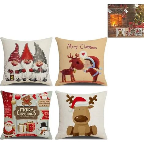 HOUSSE DE COUSSIN Noël 45x45, Lot de 4 Joyeux Décoration Canapé en Coton et Lin pour Lit Chambre Chaise Jardin (1/5)