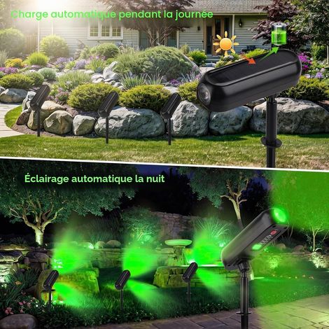 Lot de 4 Spot Solaire Vert Lampe Solaire Exterieur Etanche IP65 Projecteur Solaire Exterieur 2 Modes Eclairage Exterieur Solaire Luminaire Exterieur Solaire pour Jardin Allée Chemin Cour (1/4)