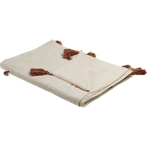 Blanket KHANDWA Cotton 130 x 180 cm Beige (1/5)