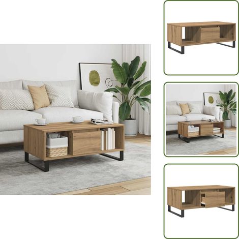 vidaXL Table basse chêne artisanal 90x50x36,5 cm bois d'ingénierie (1/5)