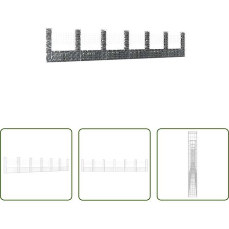 vidaXL Jardinage - Panier de gabion en forme de U avec 7 poteaux Fer 740x20x150 cm (1/5)