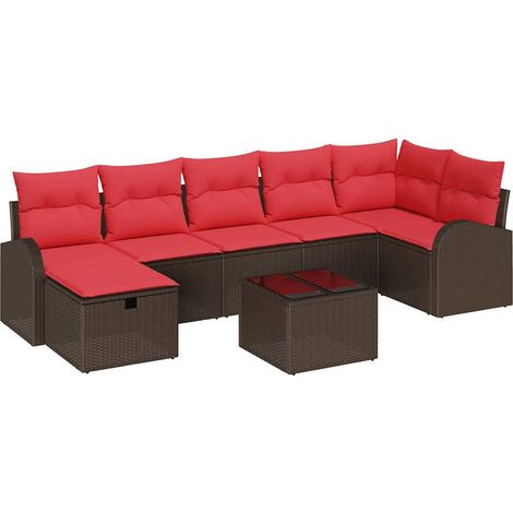 Gartensofa-set mit Kissen mit Speicher 8 pcs Braun Poly-Rattan vidaXL