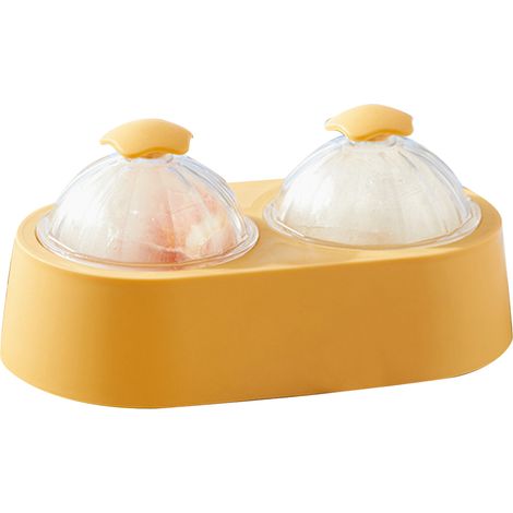 Moule à glaçons rond double, bac à glace avec couvercle, jaune vif, pour cuisine, cocktails, café, whisky (1/5)