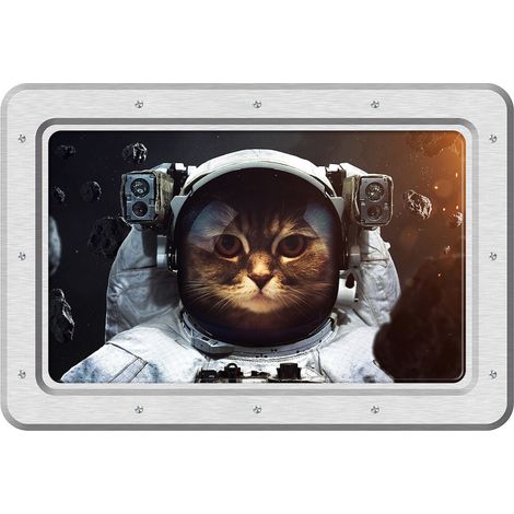 Sticker Cadre blanc avec chat de l'espace - 1 planche 42,5 x 65 cm (1/5)