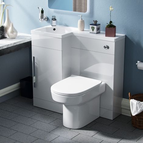 Raven LH 900mm Vanity Basin Unit, WC Unit & Chem Back to Wall Toilet White (1/5)