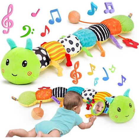 Jouet sensoriel pour bébés, chenille en peluche avec miroir musical et hochet, jouet pour nouveau-nés de 0 à 12 mois (garçons et filles), 56 cm (1/5)