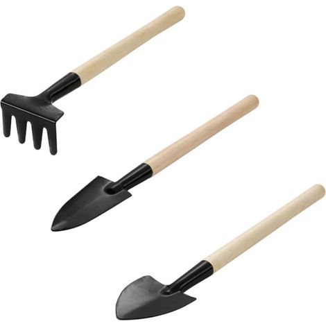 Kit de jardinage miniature 3 pièces comprenant un râteau, une truelle et une pelle, idéal pour les plantes succulentes et les jardins miniatures d'intérieur. (1/5)